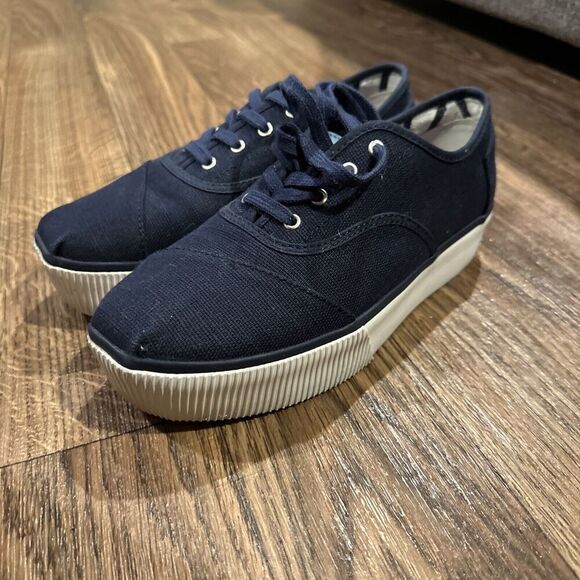 Toms Cordones Boardwalk Platform Sneakers Womens Lace Up Size 7.5 Navy Blue - Picture 4 of 8